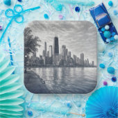 Chicago-Skyline in Pointillistischer Kunst Pappteller (Party)