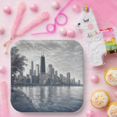 Chicago-Skyline in Pointillistischer Kunst Pappteller (Party)