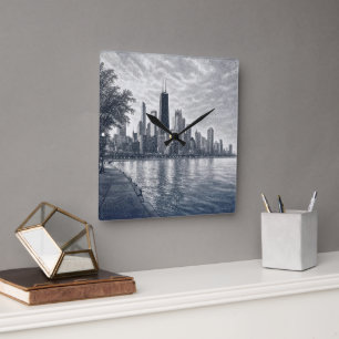 Chicago-Skyline in pointillistischer Kunst Quadratische Wanduhr