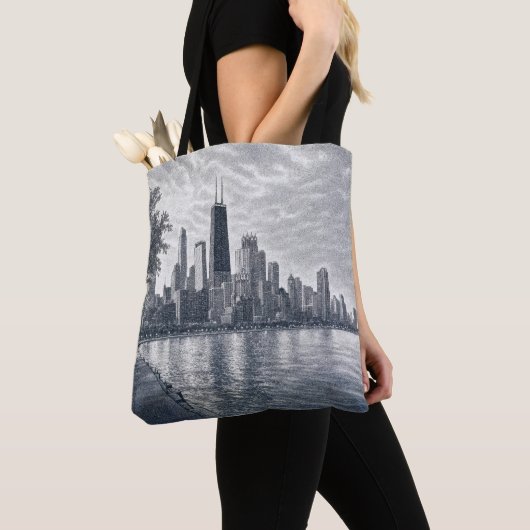 Chicago-Skyline in pointillistischer Kunst Tasche (Von Nahem)