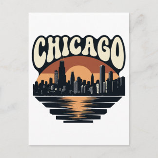 Chicago Skyline Lake Michigan Vintage Willis Tower Postkarte
