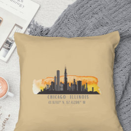 Chicago Skyline Latitude & Longitude Kissen