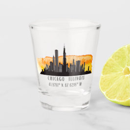 Chicago Skyline Latitude & Longitude Shot Glass Schnapsglas