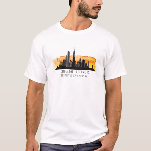 Chicago Skyline Latitude & Longitude T-Shirt (Vorderseite)