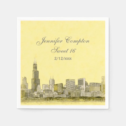 Chicago Skyline Light Yellow BG Sweet 16 Serviette (Vorderseite)