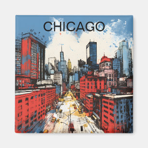 Chicago-Skyline-Malerei – Windy City Urban Art Magnet