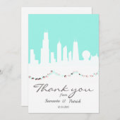 Chicago Skyline Minze und Vintag rosa Dankeskarte (Vorne/Hinten)