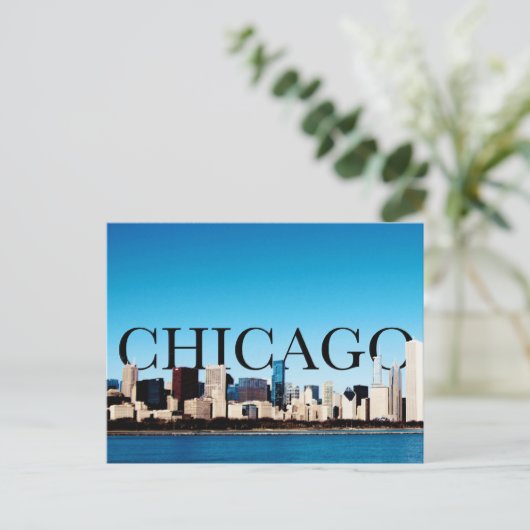 Chicago Skyline mit CHICAGO im Himmel Postkarte (Stehend Vorderseite)
