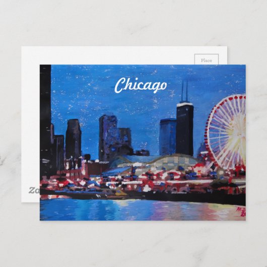 Chicago Skyline mit Ferris Wheel Postkarte (Vorne/Hinten)