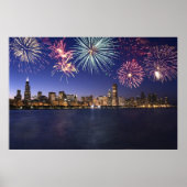 Chicago Skyline mit Fireworks Print Poster (Vorne)
