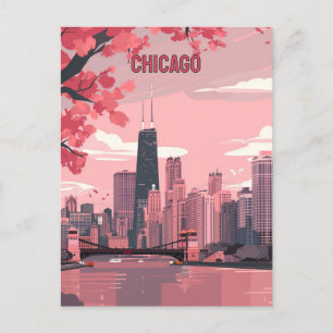 Chicago Skyline mit Frühlingsblüten Postkarte
