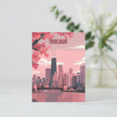Chicago Skyline mit Frühlingsblüten Postkarte (Stehend Vorderseite)