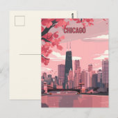Chicago Skyline mit Frühlingsblüten Postkarte (Vorne/Hinten)