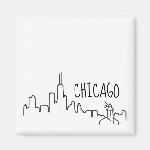 Chicago-Skyline mit Leuchtturm-kleinem Magneten - Magnet