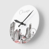 Chicago Skyline modern grey pink design Runde Wanduhr (Winkel)