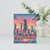 Chicago Skyline Modern Orange Blau Postkarte (Stehend Vorderseite)