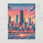 Chicago Skyline Modern Orange Blau Postkarte (Vorderseite)