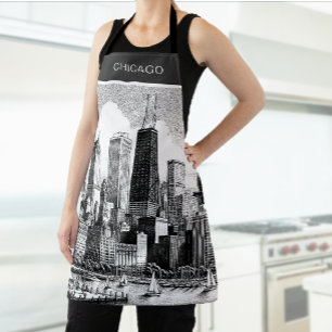 Chicago Skyline Modern Schwarz Weiß Apron Schürze