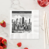 Chicago Skyline Modern Schwarz Weiß Serviette (Beispiel)