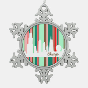 Chicago Skyline Moderne Weihnachtsschmuck Schneeflocken Zinn-Ornament