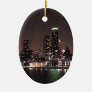 Chicago-Skyline nachts Keramik Ornament