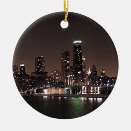 Chicago-Skyline nachts Keramik Ornament (Vorne)
