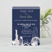 Chicago Skyline Navy blauer Spitzenplatz elegant Einladung (Stehend Vorderseite)