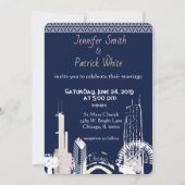 Chicago Skyline Navy blauer Spitzenplatz elegant Einladung (Vorderseite)