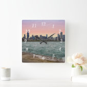 Chicago Skyline Painterly Wall Clock Quadratische Wanduhr (Zuhause)