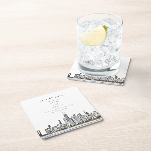 Chicago Skyline Paper Untersetzer Save the Date (Vor Ort)