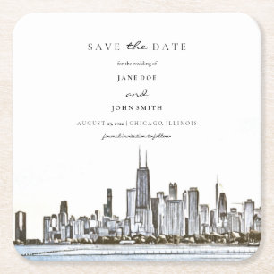 Chicago Skyline Paper Untersetzer Save the Date