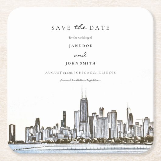Chicago Skyline Paper Untersetzer Save the Date (Vorderseite)