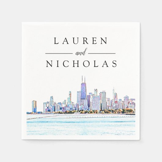 Chicago Skyline Personalisiert Wedding Napkins Serviette (Vorderseite)