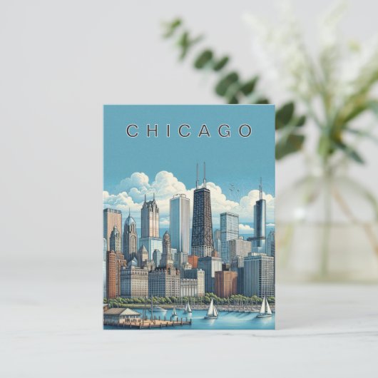 Chicago Skyline Postcard Postkarte (Stehend Vorderseite)