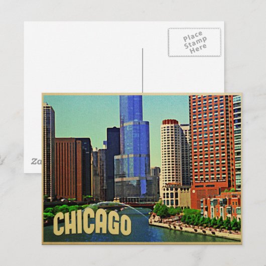 Chicago Skyline Postkarte (Vorne/Hinten)