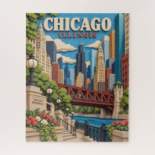Chicago-Skyline-Puzzle im Papiercut-Stil Puzzle