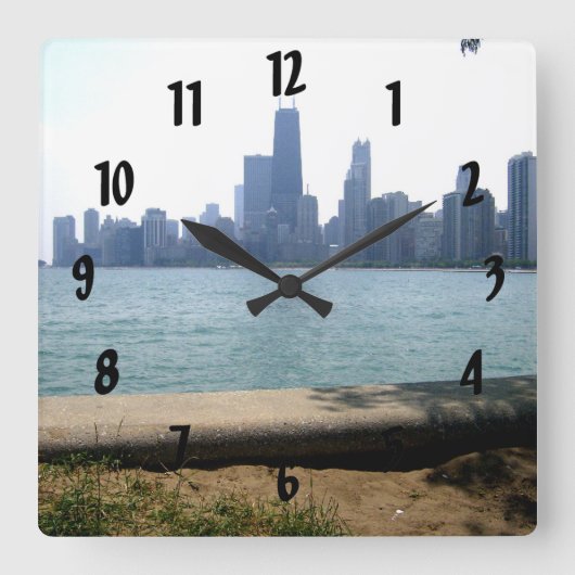 Chicago Skyline Quadratische Wanduhr (Vorderseite)