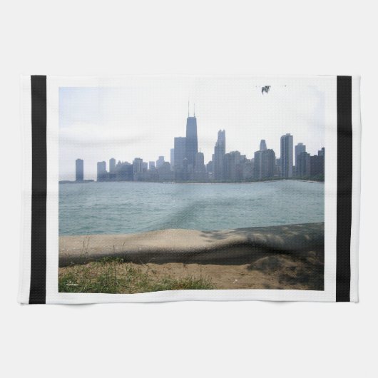Chicago-Skyline-Rahmen Geschirrtuch (Horizontal)