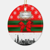 Chicago Skyline Red Snowflake Weihnachten Keramik Ornament (Links)