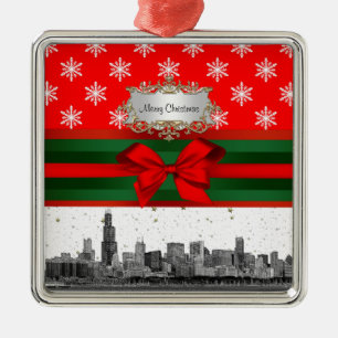 Chicago Skyline Red Snowflake Weihnachten Ornament Aus Metall