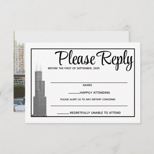 Chicago Skyline Response Card RSVP Karte (Vorne/Hinten)