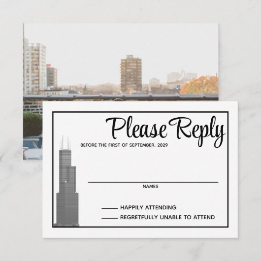 Chicago Skyline Response Card RSVP Karte (Vorne/Hinten)