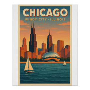 Chicago Skyline Retro – Windy City Reise Poster