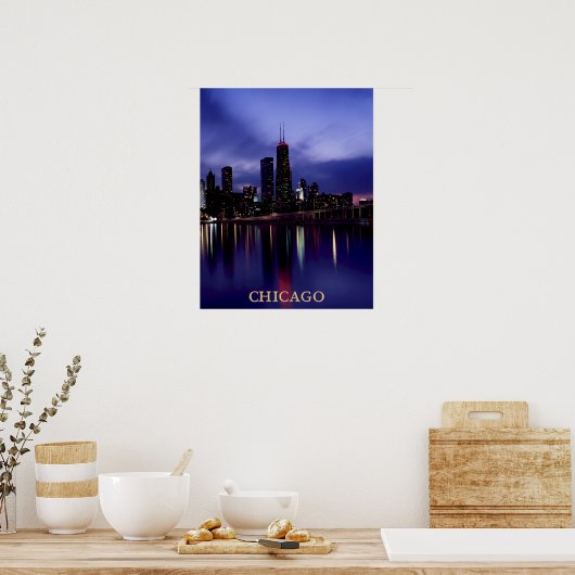 Chicago Skyline River Light Reflection bei Dusk Po Poster (Küche)