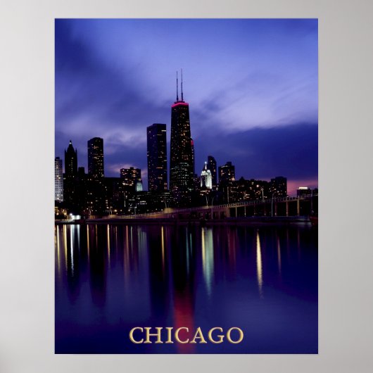 Chicago Skyline River Light Reflection bei Dusk Po Poster (Vorne)
