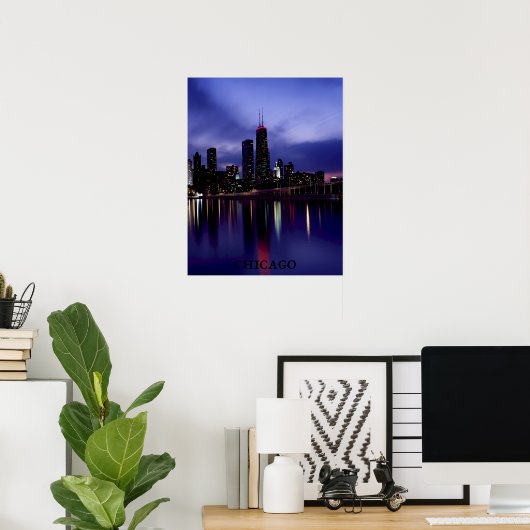 Chicago Skyline River Light Reflection in Dusk Poster (Heimbüro)