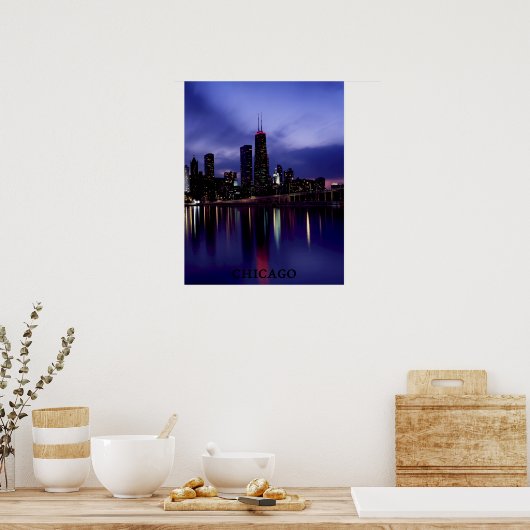 Chicago Skyline River Light Reflection in Dusk Poster (Küche)