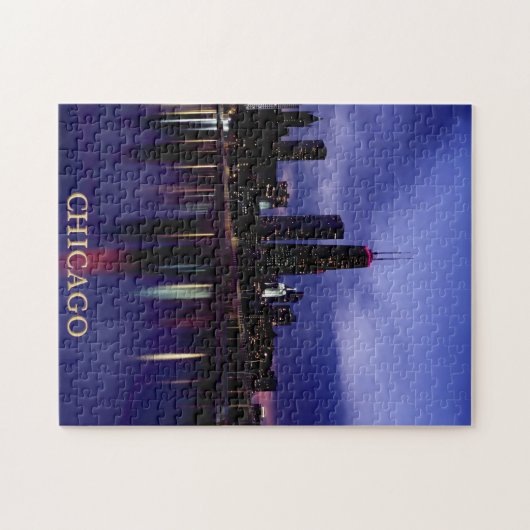 Chicago Skyline River Light Reflection in Dusk Puzzle (Horizontal)