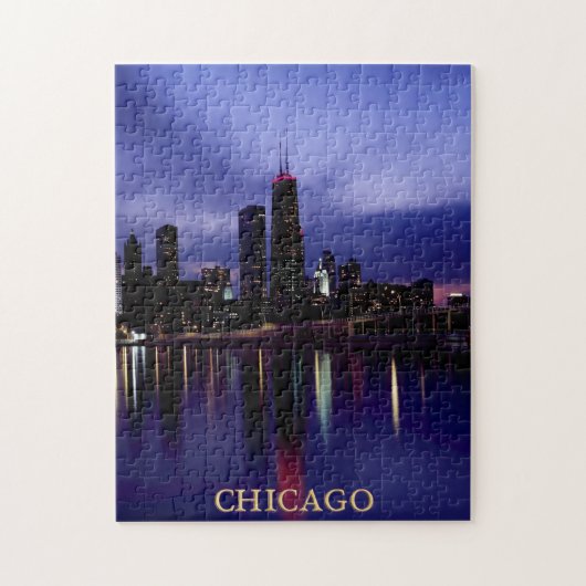 Chicago Skyline River Light Reflection in Dusk Puzzle (Vertikal)