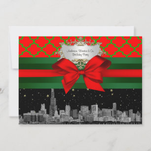 Chicago-Skyline, Rot Grün Quatrefoil Weihnachten Einladung
